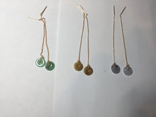 Load image into Gallery viewer, 8.5-9mm 100% Natural type A icy watery sunny green purple yellow safe and sound donut jadeite Jade dangling earring group BQ39