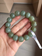Load image into Gallery viewer, 14x13mm 100% Natural light green/gray vintage style nephrite Jade bead bracelet HF38