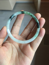 Load image into Gallery viewer, 56.5mm Certified Type A 100% Natural green/black/gray with dark green floating flowers slim round cut Jadeite bangle PD80-5758