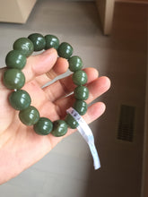 Load image into Gallery viewer, 13.5x13.6mm 100% Natural olive green/brown/black vintage style nephrite Jade bead bracelet HE83