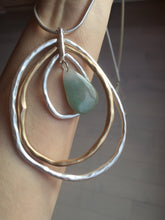 Load image into Gallery viewer, 100% natural Type A light green blue Jadeite water dorp pendant with Layered Gold & Silver Rings Necklace PE29