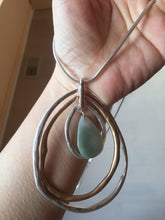 Load image into Gallery viewer, 100% natural Type A light green blue Jadeite water dorp pendant with Layered Gold & Silver Rings Necklace PE29