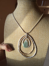 Load image into Gallery viewer, 100% natural Type A light green blue Jadeite water dorp pendant with Layered Gold & Silver Rings Necklace PE29