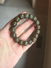 Load image into Gallery viewer, 100% Natural 12x11mm dark sugar brown black gray(糖料) vintage style nephrite Jade bead bracelet HF82
