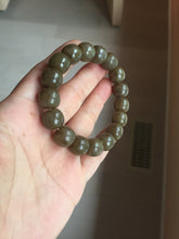 Load image into Gallery viewer, 100% Natural 12x11mm dark sugar brown black gray(糖料) vintage style nephrite Jade bead bracelet HF82