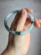 Load image into Gallery viewer, 55.4mm Certified Type A 100% Natural green/black/gray with dark green floating flowers slim round cut Jadeite bangle PD79-5746