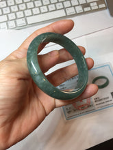 Load image into Gallery viewer, 55.8mm Certified Type A 100% Natural Light Green/Blue/Gray With Flying Snow Guatemala Jadeite Bangle PH265-1247