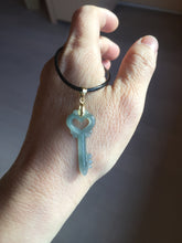 Load image into Gallery viewer, 100% natural type A icy watery light green blue gray Guatemala jadeite Key to the Heart pendant PE27