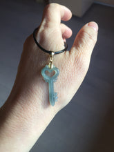 Load image into Gallery viewer, 100% natural type A icy watery light green blue gray Guatemala jadeite Key to the Heart pendant PE27