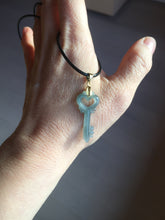 Load image into Gallery viewer, 100% natural type A icy watery light green blue gray Guatemala jadeite Key to the Heart pendant PE27