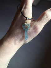 Load image into Gallery viewer, 100% natural type A icy watery light green blue gray Guatemala jadeite Key to the Heart pendant PE27