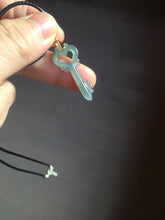Load image into Gallery viewer, 100% natural type A icy watery light green blue gray Guatemala jadeite Key to the Heart pendant PE27
