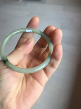 Load image into Gallery viewer, 56mm Certified Type A 100% Natural sunny green/black/gray with dark green floating flowers slim round cut Jadeite bangle PD78-5771
