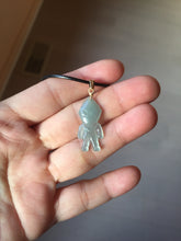 Load image into Gallery viewer, 100% natural type A icy watery light green blue gray Guatemala jadeite little alien hero pendant PE26