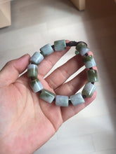 Load image into Gallery viewer, 54–66mm 100% Natural Type A Dark Green, White, Lavender & Gray Jadeite Cylinder Bead Bracelet PC243