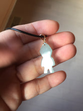 Load image into Gallery viewer, 100% natural type A icy watery light green blue gray Guatemala jadeite little alien hero pendant PE26