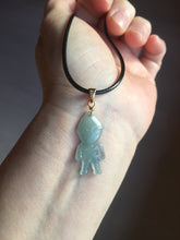 Load image into Gallery viewer, 100% natural type A icy watery light green blue gray Guatemala jadeite little alien hero pendant PE26