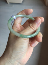 Load image into Gallery viewer, 56mm Certified Type A 100% Natural sunny green/black/gray with dark green floating flowers slim round cut Jadeite bangle PD77-5764