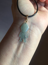 Load image into Gallery viewer, 100% natural type A icy watery light green blue gray Guatemala jadeite little alien hero pendant PE26