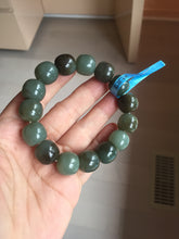 Load image into Gallery viewer, 14x13.2mm 100% Natural olive green/brown/black sugar vintage style nephrite Jade bead bracelet HE87