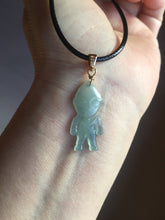 Load image into Gallery viewer, 100% natural type A icy watery light green blue gray Guatemala jadeite little alien hero pendant PE26