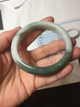 Load image into Gallery viewer, 55.5mm certified 100% natural Type A oily dark green gray black(老油青) half mountain half water (半山半水) oval jadeite jade bangle BS179-0065