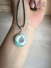 Load image into Gallery viewer, 23.5/4.9mm Type A 100% Natural green white Jadeite Jade Safety Guardian Button donuts Pendant BP115