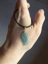 Load image into Gallery viewer, 100% natural type A icy watery light green blue gray Guatemala jadeite feather pendant PE25