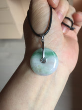 Load image into Gallery viewer, 23.5/4.9mm Type A 100% Natural green white Jadeite Jade Safety Guardian Button donuts Pendant BP115