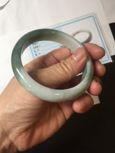 Load image into Gallery viewer, 55.5mm certified 100% natural Type A oily dark green gray black(老油青) half mountain half water (半山半水) oval jadeite jade bangle BS179-0065
