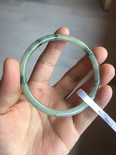 Load image into Gallery viewer, 57.2mm Certified Type A 100% Natural sunny green/white with dark green floating flowers super slim round cut Jadeite bangle PD49-5740