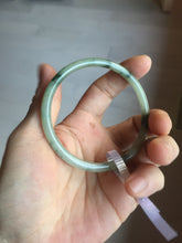 Load image into Gallery viewer, 57.2mm Certified Type A 100% Natural sunny green/white with dark green floating flowers super slim round cut Jadeite bangle PD49-5740