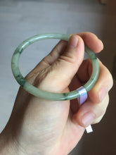 Load image into Gallery viewer, 57.2mm Certified Type A 100% Natural sunny green/white with dark green floating flowers super slim round cut Jadeite bangle PD49-5740