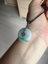 Load image into Gallery viewer, 23.5/4.9mm Type A 100% Natural green white Jadeite Jade Safety Guardian Button donuts Pendant BP115