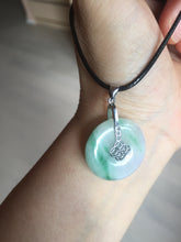 Load image into Gallery viewer, 23.5/4.9mm Type A 100% Natural green white Jadeite Jade Safety Guardian Button donuts Pendant BP115
