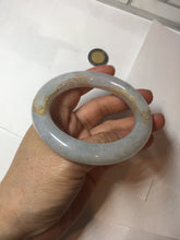 Load image into Gallery viewer, 56.5mm 100% Natural type A icy watery green/blue carved and golden-painted chubby round cut Jadeite Jade bangle PC75
