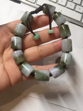 Load image into Gallery viewer, 54–66mm 100% Natural Type A Dark Green, White, Lavender & Gray Jadeite Cylinder Bead Bracelet PC243