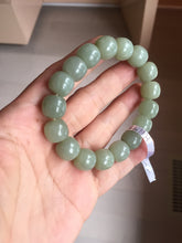 Load image into Gallery viewer, 12x10.7mm 100% Natural light green/gray vintage style nephrite Jade bead bracelet HE98