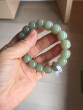 Load image into Gallery viewer, 12x10.7mm 100% Natural light green/gray vintage style nephrite Jade bead bracelet HE98