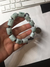 Load image into Gallery viewer, 54–66mm 100% Natural Type A light Green, White Gray Jadeite Cylinder Bead Bracelet PC244
