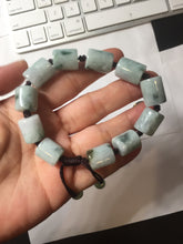 Load image into Gallery viewer, 54–66mm 100% Natural Type A light Green, White Gray Jadeite Cylinder Bead Bracelet PC244