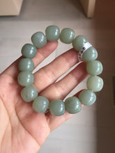 Load image into Gallery viewer, 14x13mm 100% Natural light green/gray vintage style nephrite Jade bead bracelet HF28