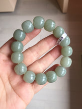 Load image into Gallery viewer, 14x13mm 100% Natural light green/gray vintage style nephrite Jade bead bracelet HF28