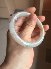 Load image into Gallery viewer, 53.3mm certified 100% natural Type A sunny green white carved and golden-painted jadeite jade bangle PF75
