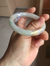 Load image into Gallery viewer, 53.3mm certified 100% natural Type A sunny green white carved and golden-painted jadeite jade bangle PF75