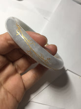 Load image into Gallery viewer, 56.5mm 100% Natural type A icy watery green/blue carved and golden-painted chubby round cut Jadeite Jade bangle PC75