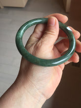 Load image into Gallery viewer, 60.2mm Certified Type A 100% Natural oily dark green(老油青) gray black round cut Jadeite Jade bangle BH102-0692