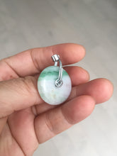 Load image into Gallery viewer, 23.5/4.9mm Type A 100% Natural green white Jadeite Jade Safety Guardian Button donuts Pendant BP115