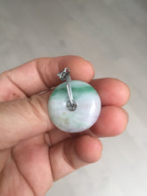 Load image into Gallery viewer, 23.5/4.9mm Type A 100% Natural green white Jadeite Jade Safety Guardian Button donuts Pendant BP115