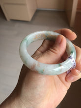 Load image into Gallery viewer, 51mm certified 100% natural Type A light green red with green floating flowers carved and golden-painted jadeite jade bangle PF80-6081